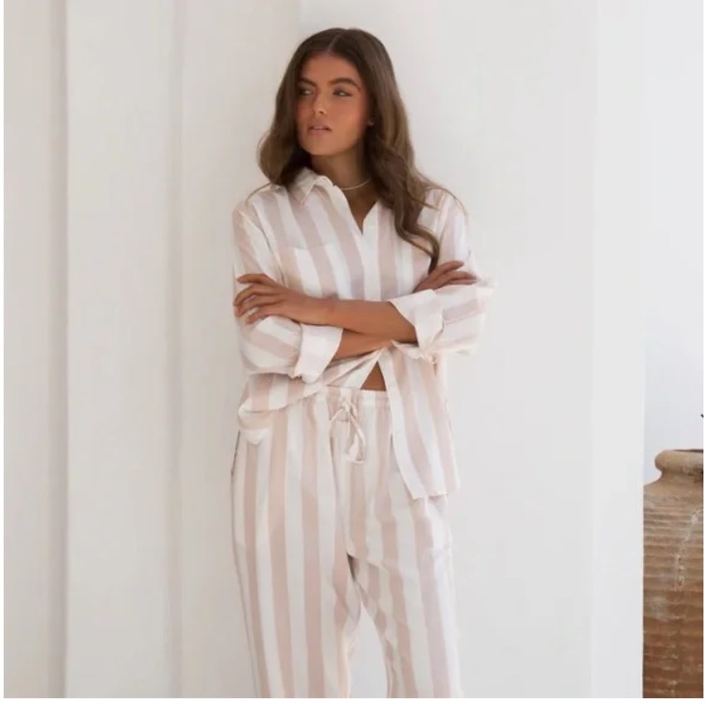 Piyama Marlon Long Sleep Set Stripe Maple Luxury Resort Vacation Bridal‎ Party